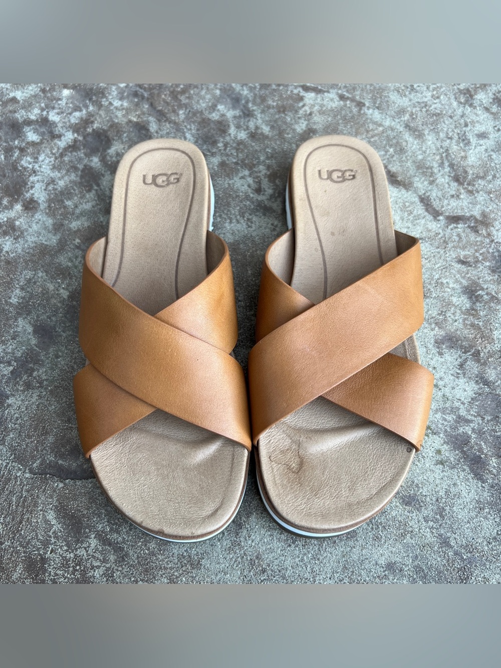 UGG Kari Women's Tan Crossband Slide Sandals - Comfortable Slip-Ons Sz 7.5 - Picture 5 of 13